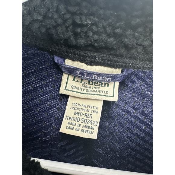 LL Bean Sherpa Vest Deep Pile Fleece Full Zip Mens Medium 502429 Black Outdoor - Picture 3 of 7